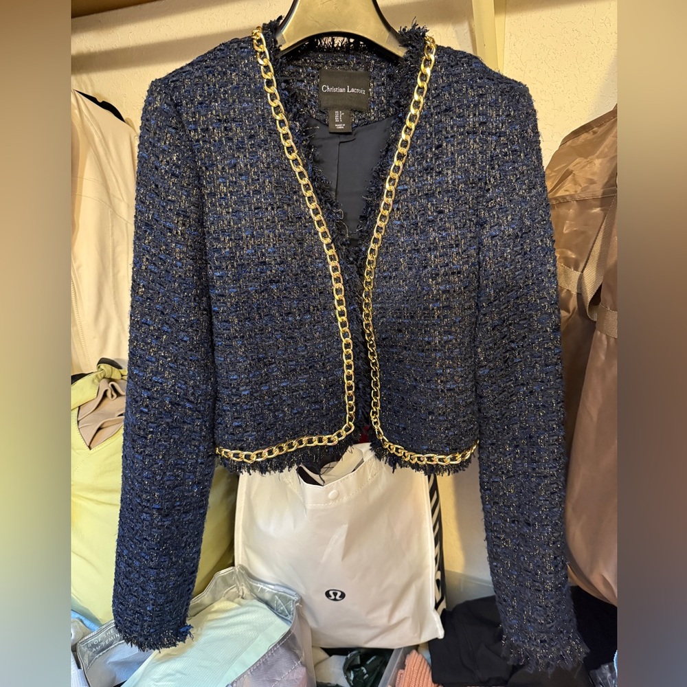 Christian Lacroix Navy Tweed Blazer with Gold Trim